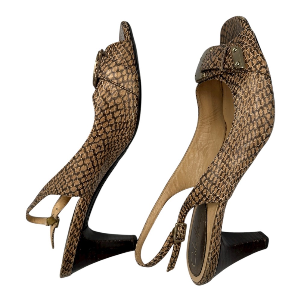 Cole Haan Womens Slingback Heels Snake Print Buckle Peep Toe Size 8.5B - Picture 8 of 15